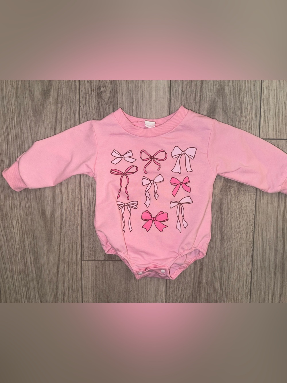Pink Baby Bow Print Long Sleeve Onesie